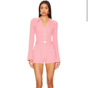 Cin Cin Pink Knit Collared Short Jumpsuit